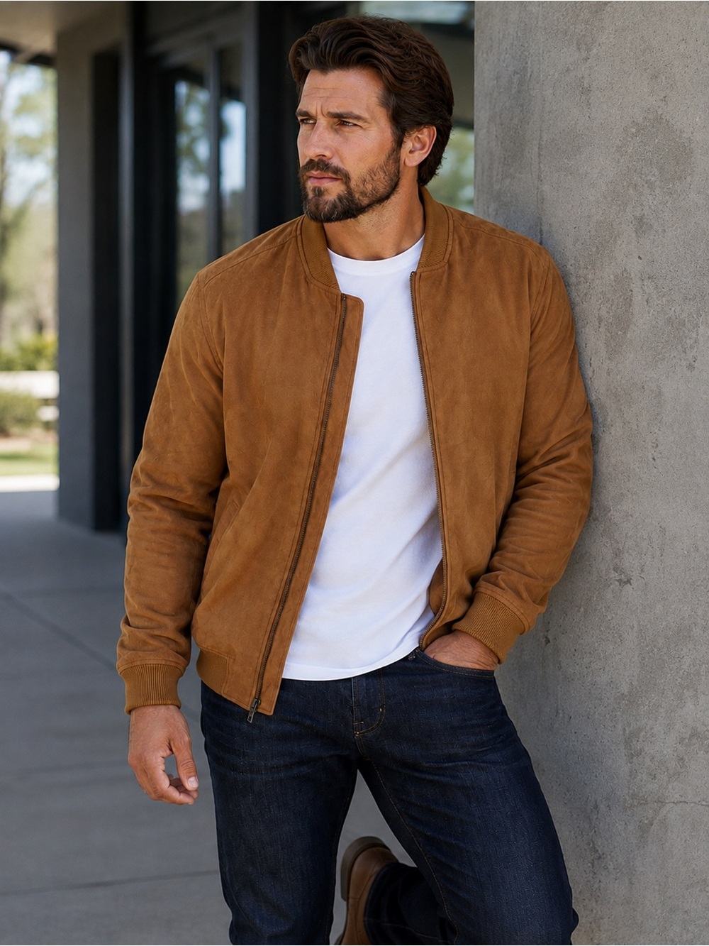 Apt. 9 Men's Caramel Suede Bomber Jacket